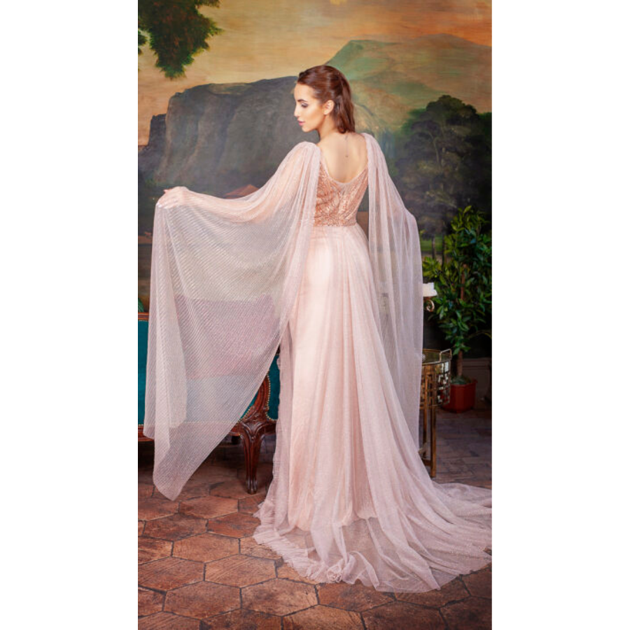 Cape-effect evening gown
