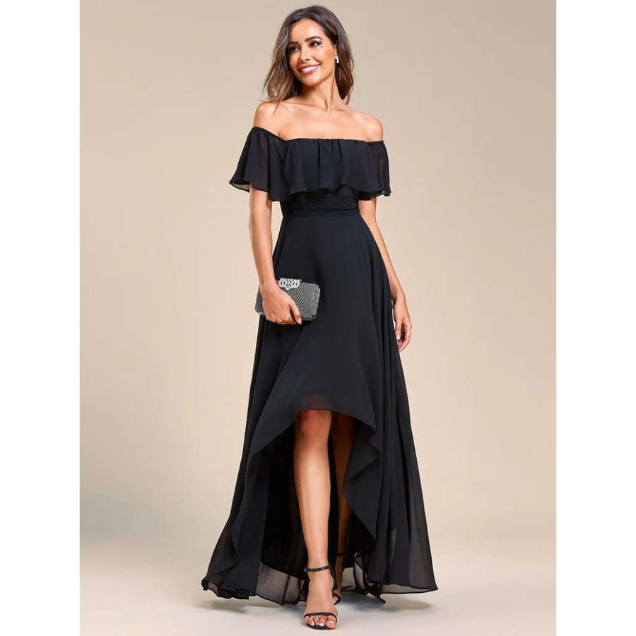 Elegant Chiffon High-Low Off The Shoulder Bridesmaid formal Dress