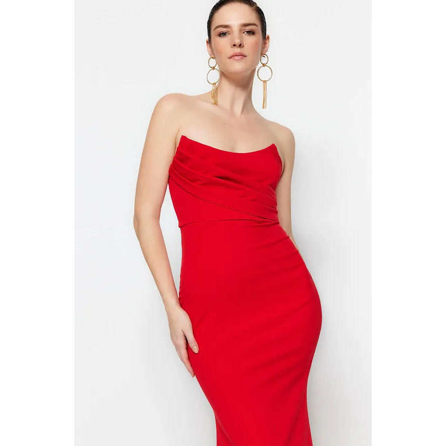 Trendyol Collection Red Collar Detailed Woven Long Stylish Evening Dress Night Graduation Dress